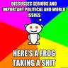 Reddit alien discussing the politial advantages of a frog taking a shit
